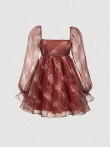 SHEIN MOD 女士格子溜冰裙、红色格子背心裙、情人节、新年连衣裙 - 彩色 - 查看 1