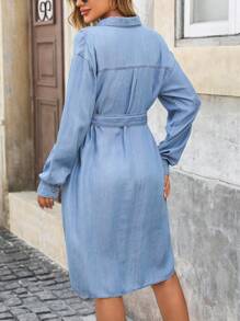 Women's Casual Solid Color Drop Shoulder Long Sleeve High-Low Hem Dress