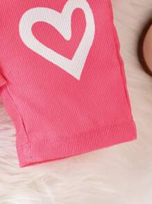 Conjunto de 2 piezas de bebé niña, overol con estampado de corazones rosados y blusa de unicolor, cálido y cómodo para looks casuales de otoño/invierno - Multicolor - Ver 6
