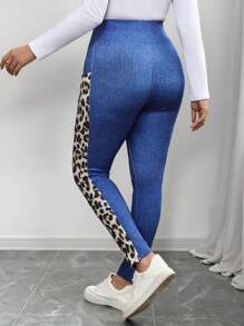 SHEIN LUNE Plus Size Women Denim Effect Print High Waist Casual Leggings, Versatile For Autumn/Winter Holiday Outfit New Years Women Outfit Jogging Suits For Women Spring Summer Clothes Casual For Daily Wear Women Stretchy Knitted High Waist Skinny Leggings, Casual, Outdoor Sports, Yoga, Stretchable Lift Up Leggings, Suitable For Sports And Yoga