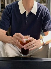 DAZY Men's Contrast Color Collar Patchwork Office Formal Knit Sweater