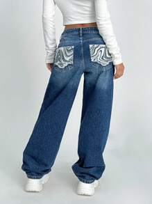EURMUSE HIGH RISE STRAIGHT JEAN WITH LEOPARD POCKET - Light Wash - View 2