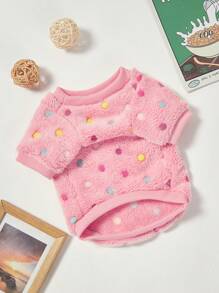 PETSIN 1件加厚保暖波点印花抓绒狗狗卫衣，冬季款，粉色 - 彩色 - 查看 2