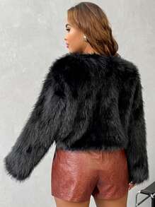 SHEIN Privé 秋冬大码女式仿毛无领夹克