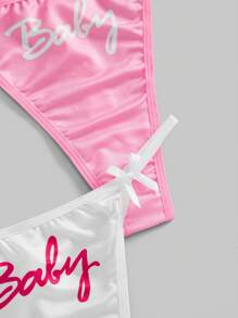 ROMWE Kawaii 5-Pack Baby Letter Print Thong Panty Set - Multicolor - View 3