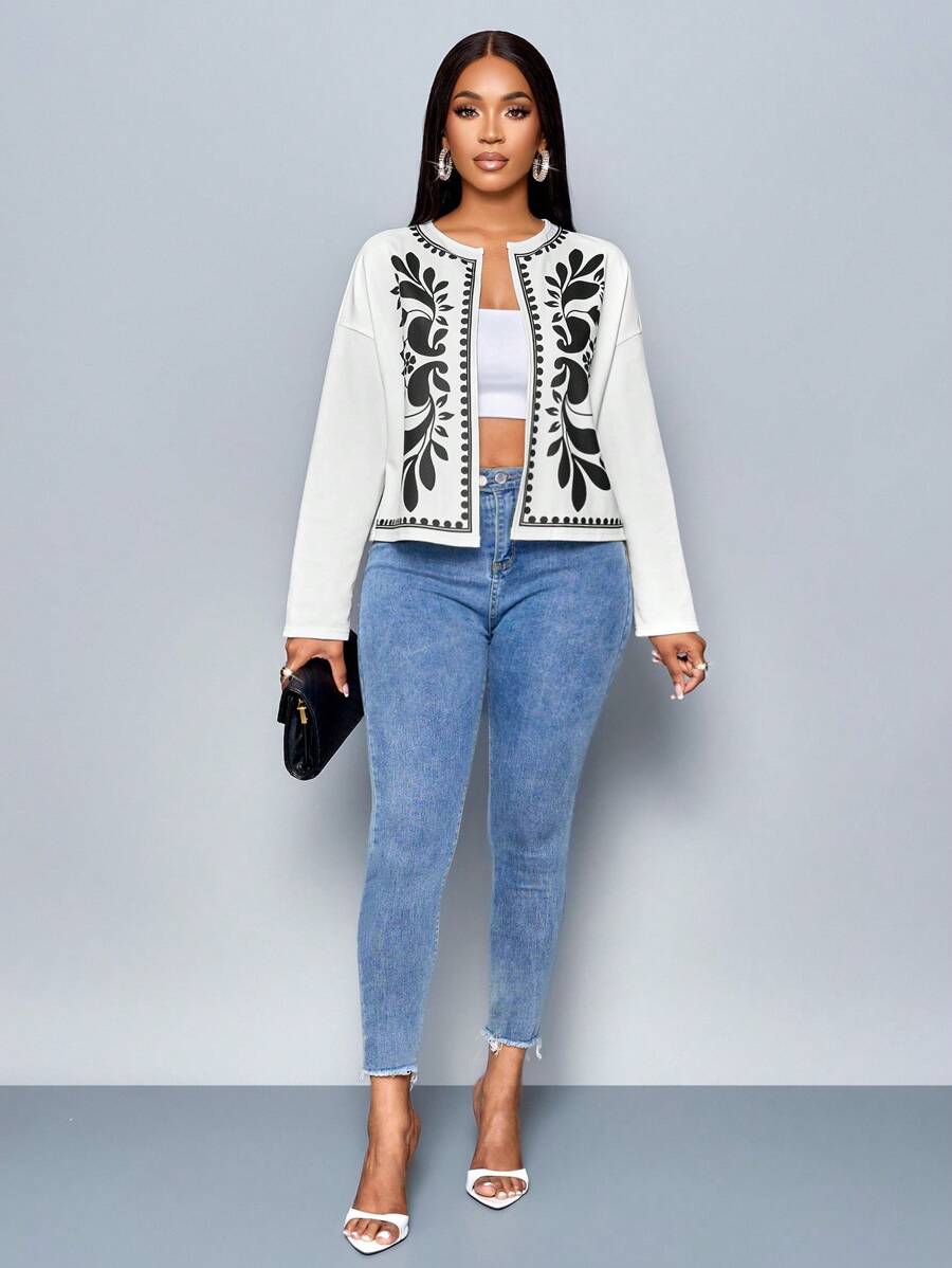 SOLERSUN Women's Winter Coat Elegant Commuting Valentine's Day New Yea Christmas  R Party Valentine's Day Bohemela Winter Jacket Women Coats Positioning Black And White Printing - White - View 1