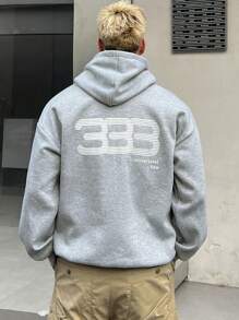 DAZY Autumn Letter Print Thermal Lined Hooded Sweatshirt For Men