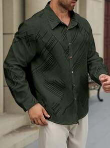 Manfinity Homme 大码男士前扣长袖印花休闲衬衫，日常穿着