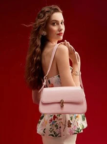 MOTF PREMIUM 1PC WOMEN ELEGANT SIMPLE SOLID COLOR COMMUTER FLAP SHOULDER BAG, VALENTINES, BAG FOR WOMEN ELEGANT, LUXURY - Pink - View 6