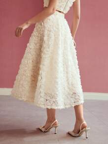 MOTF PREMIUM FLORAL APPLIQUED FLARED SKIRT,VALENTINE'S DAY,SPRING/SUMMER