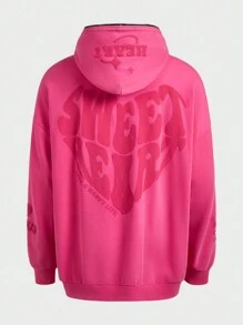 Manfinity VCAY Plus Size Męska Street Style Luźny Dopasowany Różowy Dzianinowy Długi Rękaw Bluza z Kapturem Bluza