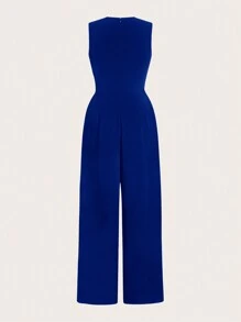Slaydiva Casual Elegant Sleeveless Wide-Leg Black Jumpsuit - Blue - View 2