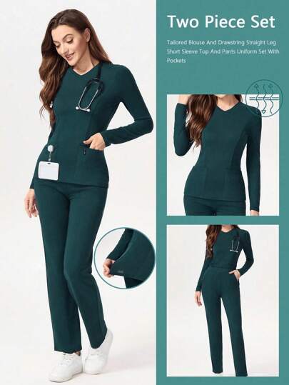 TaskEZ Conjunto de uniforme de enfermería, minimalista y de moda para uso casual cotidiano, que incluye conjunto de ropa de enfermera, batas de laboratorio