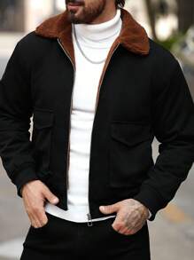 Manfinity Homme Chaqueta casual para hombre con bloque de color en el cuello para otoño/invierno