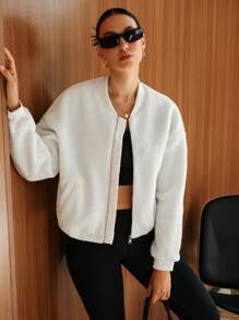 Activina Activina Damen Jacke mit Reißverschluss Kragen, einfarbig, plus dickere Fleece Dicke Sportjacke im Baseball-Stil