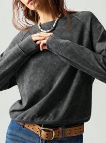 Bohemela Women's Plain Knit Crew Neck Raglan Sleeve Long Sleeve Loose Sweatshirt