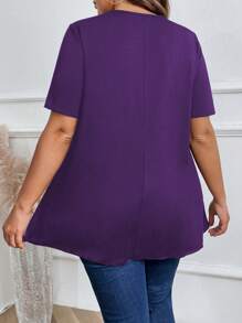 EMERY ROSE Plus Size Solid Color Round Neck Short Sleeve Casual Top - Purple - View 2