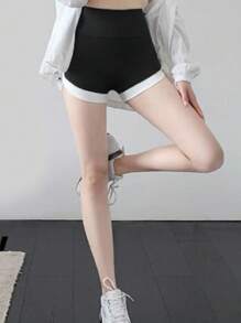 DAZY Women's Letter Print Patchwork Fitted Bodycon Shorts, Athleisure Style, Year-Round