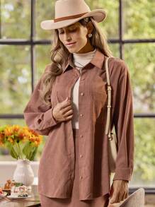 LanaWest 2 pièces set: chemise en velours côtelé et jupe pour femmes - Taupe - Voir 3