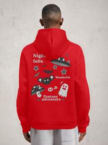 AKNOTIC Business Casual Sudadera holgada con estampado de letras y caída en los hombros, casual, adecuada para otoño/invierno, sudadera de Halloween para hombre