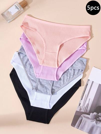 5 st Teen Girl Minimalistisk Ribbed Design Bekväm trosset