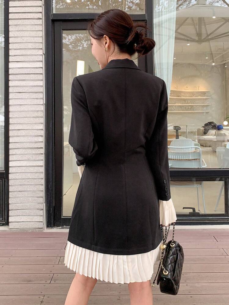 Women Mid-Calf Length Contrast Hem Dress,Fall Dress Long Sleeve Dress