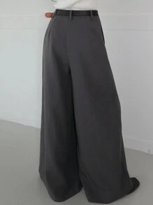 DAZY Pantalon ample casual à pattes larges avec poches de couleur unie pour femmes
