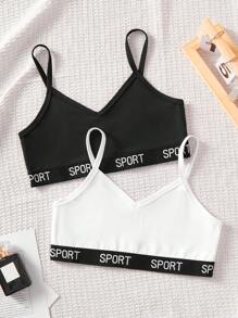 SHEIN 2pcs/Set Teen Girl Minimalist Sports Leisure Letter Graphic Elastic Soft & Breathable Camisole Tank Top