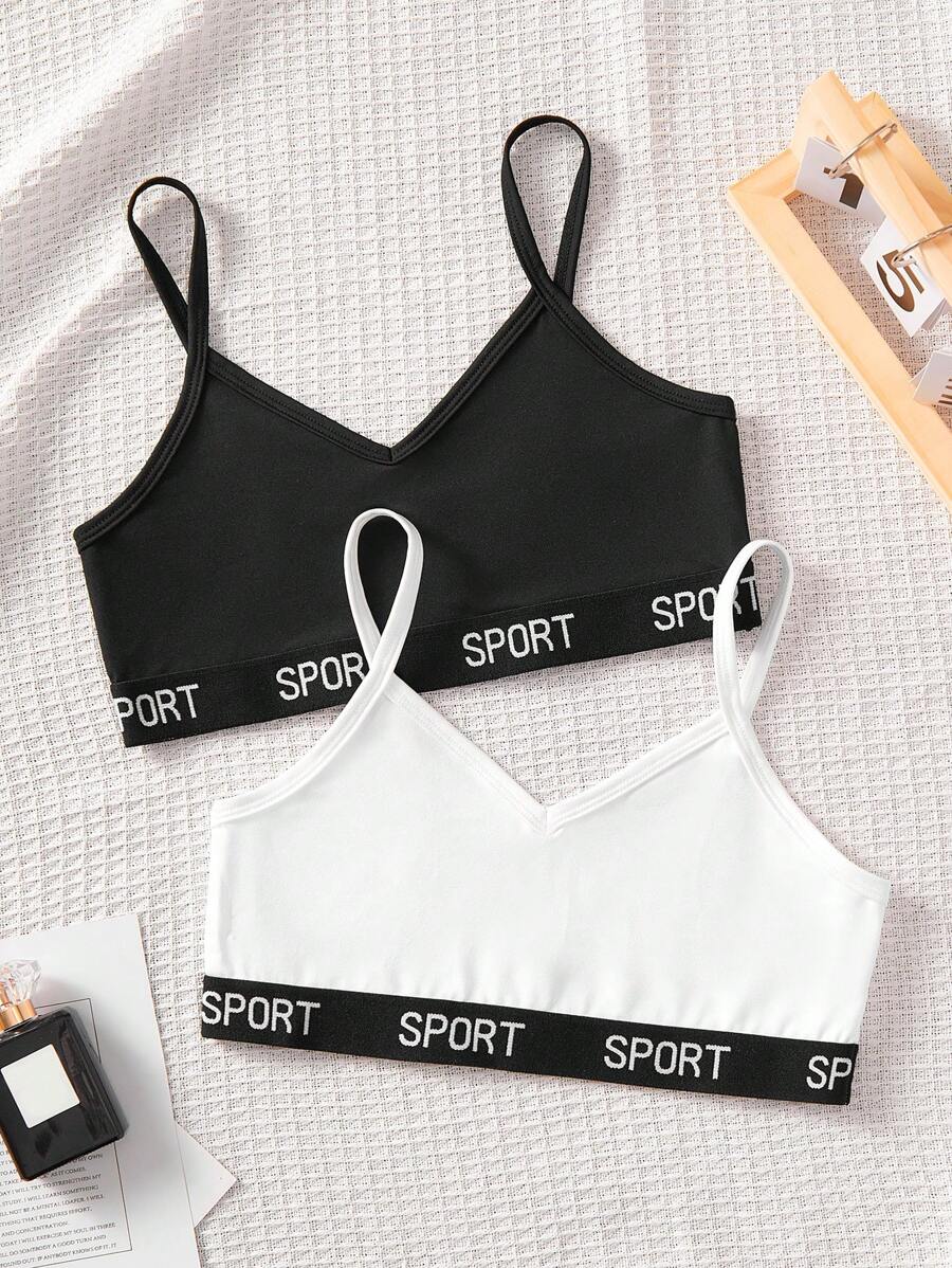 SHEIN 2pcs/Set Teen Girl Minimalist Sports Leisure Letter Graphic Elastic Soft & Breathable Camisole Tank Top