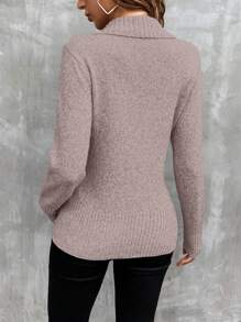 SHEIN LUNE Women's V-Neck Long Sleeve Button Design Simple Sweater, Casual Daily Wear