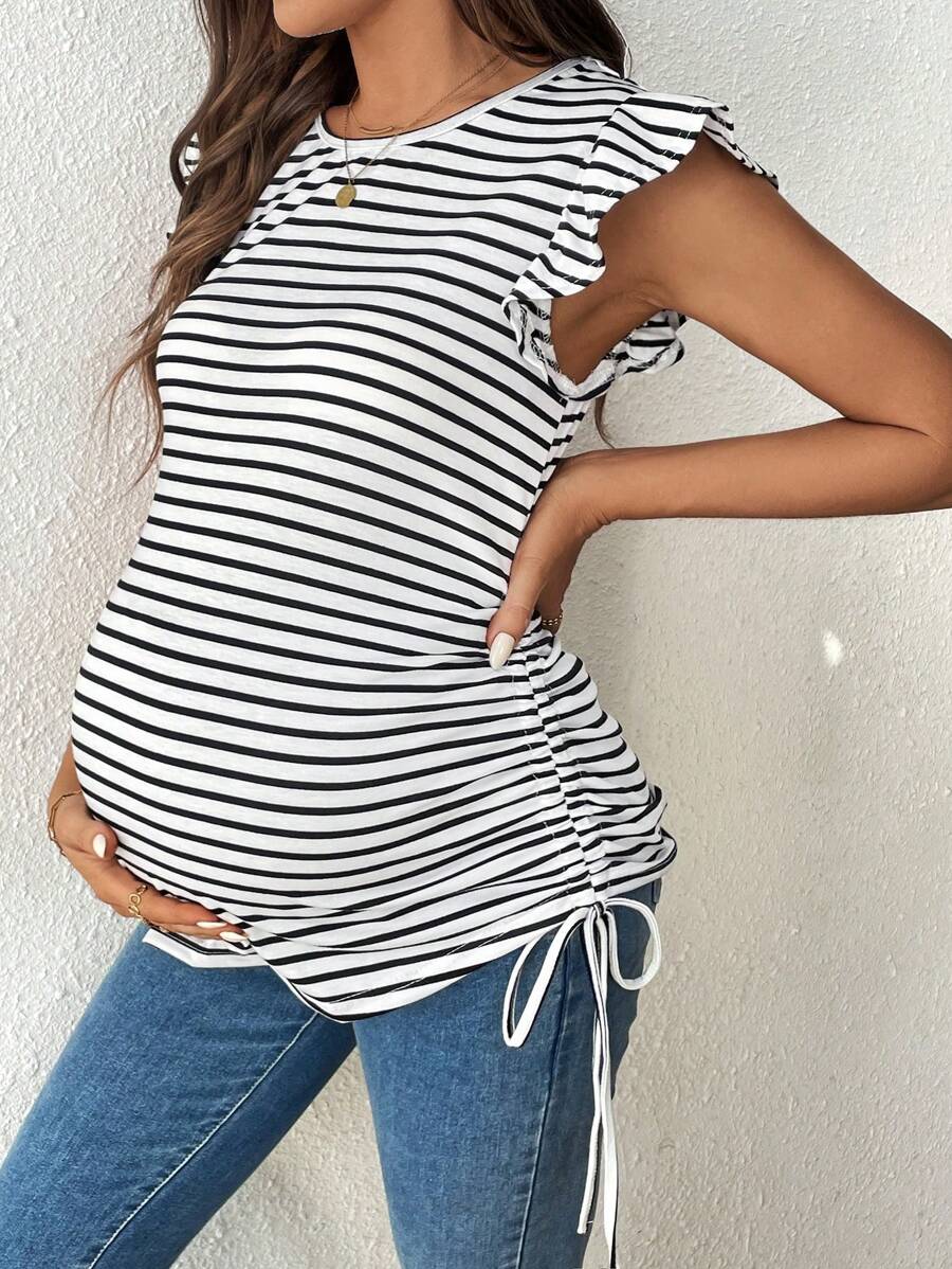 SHEIN 孕妇条纹圆领短袖休闲T恤