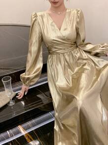 DAZY 女士亮面及膝派对连衣裙，适合春秋季及情人节舞会、返校节等场合，长袖连衣裙，奢华亮片优雅女装。