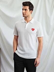 Manfinity VCAY Men's Knitted Intarsia Loose Casual Polo Shirt With Wide Collar, Suitable For Summer - White - View 4