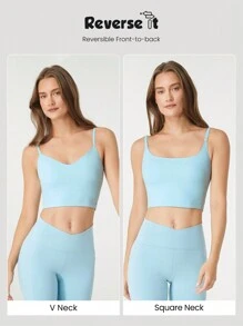 GLOWMODE Flip It Good Make It Ultra Sleek Longline Reversible Sports Bra Low Impact Yoga Pilates Daily Casual Removable Cups - Aqua Blue - View 2