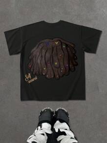 Manfinity EMRG Men's Summer Casual Cartoon Character Printed Crew Neck Short Sleeve T-Shirt - Black - View 2