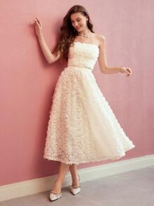 MOTF PREMIUM FLORAL APPLIQUED TUBE TOP,VALENTINE'S DAY,SPRING/SUMMER - Yellow - View 6