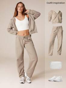 GLOWMODE Sudadera con capucha con cremallera de manga larga y bolsillo tipo canguro, de felpa para uso diario y casual en otoño e invierno - Caqui - Ver 6