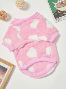 PETSIN 1件装宠物粉色爱心印花抓绒保暖圆领卫衣，适合狗狗，秋冬季 - 彩色 - 查看 2