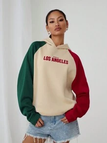 Manfinity Unisex Unisex Letter Print Patchwork Raglan Sleeve Loose Fit Pullover Hoodie - Multicolor - View 2