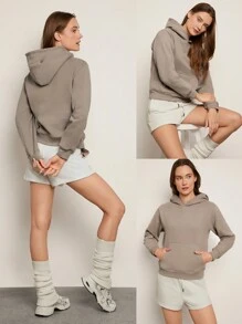 GLOWMODE Everyday Fleece Basic Kangaroo Pocket Hoodie - Khaki - View 8