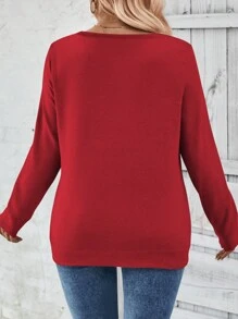 INAWLY Women V-Neck Long Sleeve Side Button Pleated Soft Knitted Casual Pullover, Autumn/Winter Fall Cloth For Women