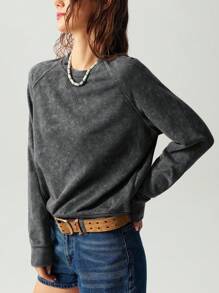 Bohemela Women's Plain Knit Crew Neck Raglan Sleeve Long Sleeve Loose Sweatshirt