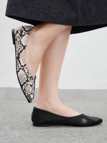 CUCCOO BIZCHIC Women's Asymmetric Snake Print Pointed Toe Flats, Simple Casual Comfortable Soft Black Synthetic Leather Office Loafers - Black - View 1