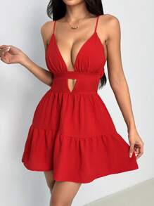 SHEIN PETITE Vestido rojo estilo slip con escote en V y espalda descubierta - Rojo - Ver 6