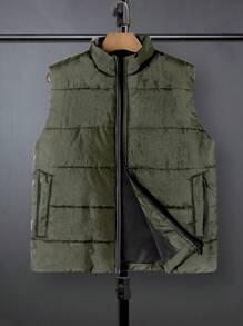 Manfinity Homme Plus Size Men's Solid Color Sleeveless Jacket, Casual And Fashionable For Daily Wear, Winter