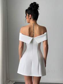 Firerie 新款优雅露肩收腰长袖 A 字迷你连衣裙，适合情人节 - 白色 - 查看 2