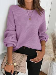 SHEIN LUNE Suéter de mujer de cuello redondo, manga larga, con decoración de moño, estilo vintage francés, para otoño/invierno