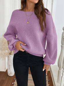 SHEIN LUNE Suéter de mujer de cuello redondo, manga larga, con decoración de moño, estilo vintage francés, para otoño/invierno