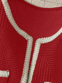 SHEIN Clasi 女士撞色边饰无袖口袋休闲宽松背心夹克 - 紅色 - 查看 4