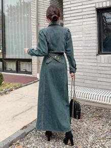 DAZY Women Short Denim Crop Top And Mini Skirt Set - Medium Wash - View 3